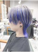 シルバーカラーツーブロックマッシュショート  ウルフハイライト