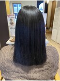 ブルーブラック/艶髪/切りっぱなしセミロング