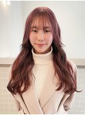 デザインカラー　ピンクブラウンカラー　インナーカラー　ロング