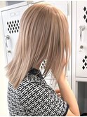 ミルクティーベージュ切りっぱなしミディアムブリーチカラー調布