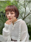 顔まわりカット　ショートボブ　小顔　オレンジブラウン