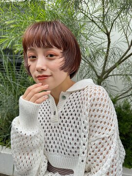 ソルトウォーター(SALT WATER) 顔まわりカット ショートボブ 小顔 オレンジブラウン