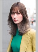 顔周りカットハッシュカットダークブラウンワンホンレイヤー韓国
