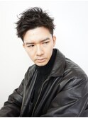 アップバングベリーショート+外国人風パーマ
