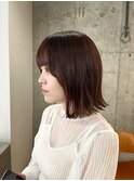ピンクブラウン　切りっぱなしボブ　似合わせカット　表参道