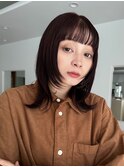 カシスウルフカットレイヤーワイドバングミディアムイメチェン