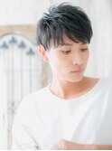 20代30代斜めバング決まるダークアッシュメンズカットg戸田公園