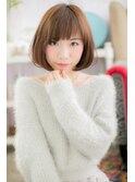 ショート斜めバングで★前下がり小顔ぱっつんミニボブc1