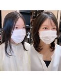 暗髪2wayバングくびれハッシュカット【before→after】