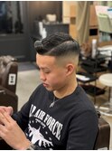 ツーブロックスペインカールメンズパーマブルーブラック