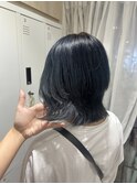 青×グレー×ウルフカット