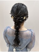 お呼ばれヘアセット、結婚式ヘアアレンジ、編みおろし