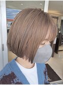 ミニボブミルクティーベージュブラウンハイライト内巻き