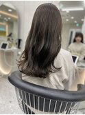 ★斜めバングミディアムヘアグレージュカラーシルキーベージュ★