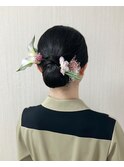 タイトシニヨン×お花アレンジ
