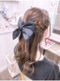 編み込みハーフアップ