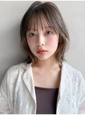 アプリコットオレンジイヤリングカラー外ハネボブくびれヘアa