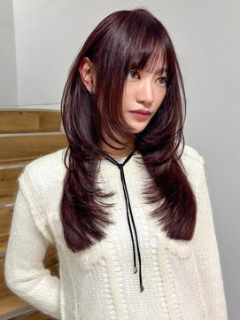 ヨーク(YOKE) レイヤーカットワインレッドボルドーカラー暖色カラー