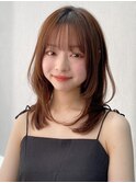 小顔 前髪 レイヤーカット くびれヘア アプリコットオレンジ"