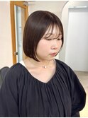 【Meenaハザマ】ブラウンベージュ×シースルーボブ