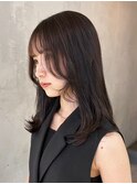 ロング暗めカラー韓国ヘア顔周りレイヤー_ba473662