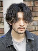 センターパートフェザーパーマシャドウパーマメンズパーマ