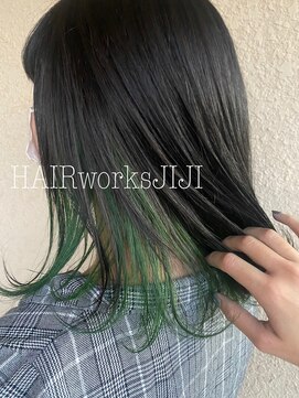 ヘアーワークス ジジ(HAIR works JIJI) インナーカラー×モスグリーン