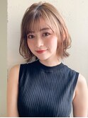 大人かわいいコテ風パーマボブルフ小顔カット薄めバング外ハネ＊