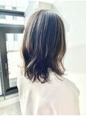 黒髪/グレーベージュ/レイヤーロング/前髪パーマ/