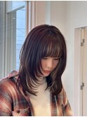ミルクティーブロンド/ダークブルー/デジタルパーマ/西尾