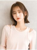 シースルー前髪　ボブウルフ　ベージュブラウンカラー