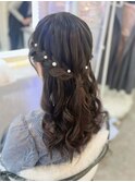 結婚式 二次会 お呼ばれ 編み込みハーフアップ×パールピン