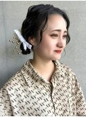 ヘアセット　ゆるめお団子アレンジ　センターパート　お呼ばれ