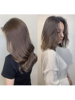 気になり始めた白髪も、グレイカラーでお洒落にカバー。大人女性の魅力を引き出す透明感のあるカラーに＊