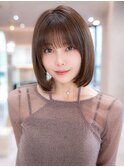 チョコグレージュ/20代30代大人かわいい/ミディアムレイヤー