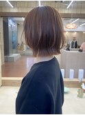 ブリーチなし切りっぱなしボブミディアムレイヤーボブ夏カラー