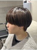 刈り上げなし韓国風ラウンドマッシュダークグレージュブラウン