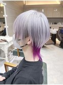ウルフヘアデザインカラー/ホワイト＋パープル