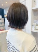 福山市美容室Caary人気 くすみカラーぱっつん切りっぱなしボブ
