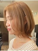 ダブルカラーミルクティーベージュカラーケアブリーチ韓国ボブ