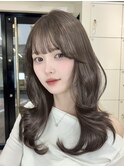 e152韓国ヘアーレイヤーカットヘーゼルベージュダブルカラー