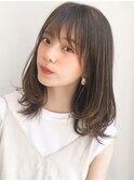 艶感グランマッシュくびれヘア愛され斜めバングセミディ美髪