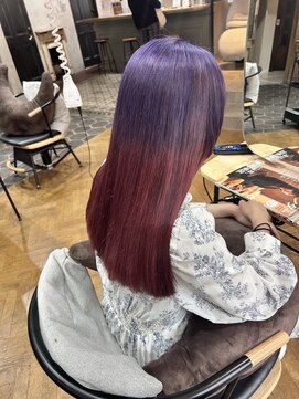 エレン 向ヶ丘遊園 登戸(ELEN) デザインカラーブリーチパープルピンクグラデーションロング