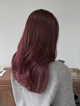 ヘアー アイス 御器所本店(HAIR ICI) ブリーチなしダブルカラーチェリーレッド冬カラー春カラーロング