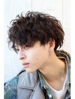 ネイビー(NAVY)&nbsp;レクサスパイラル 縦落ちウェーブマッシュ ツーブロック