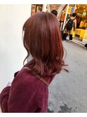 チェリーレッド_マロンベージュ Aラインボブ かきあげ