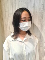 ヘアサロン フラット(hair salon flat) アッシュ・ブラック系外ハネ小顔ゆるふわミディアムS字ウェーブ