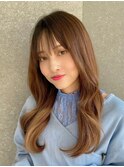 シルキーベージュカラー×斜めバング/顔周り×韓国ロング[仙台]