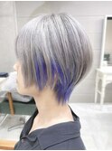 シルバーカラーツーブロックマッシュショート  ウルフハイライト