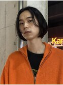 =メンズボブ/ダークアッシュ/ニュアンスパーマ／ボブウルフ